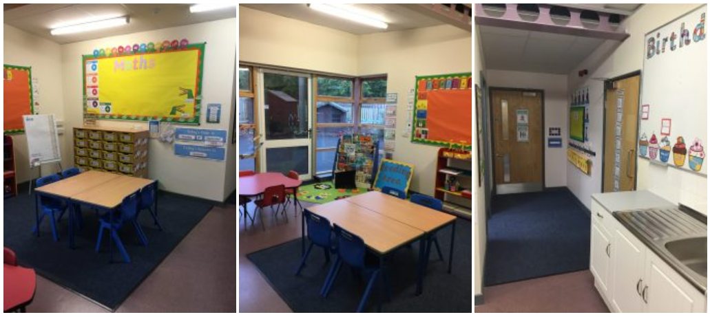 A collage of three photos showing the classroom learning areas at Molehill Primary Academy.
